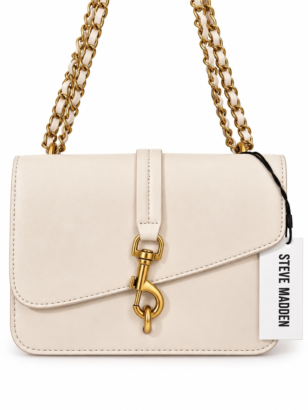 Steve Madden Cream Ivory Shoulder Bag Gold Chain Multi Compartment NWT